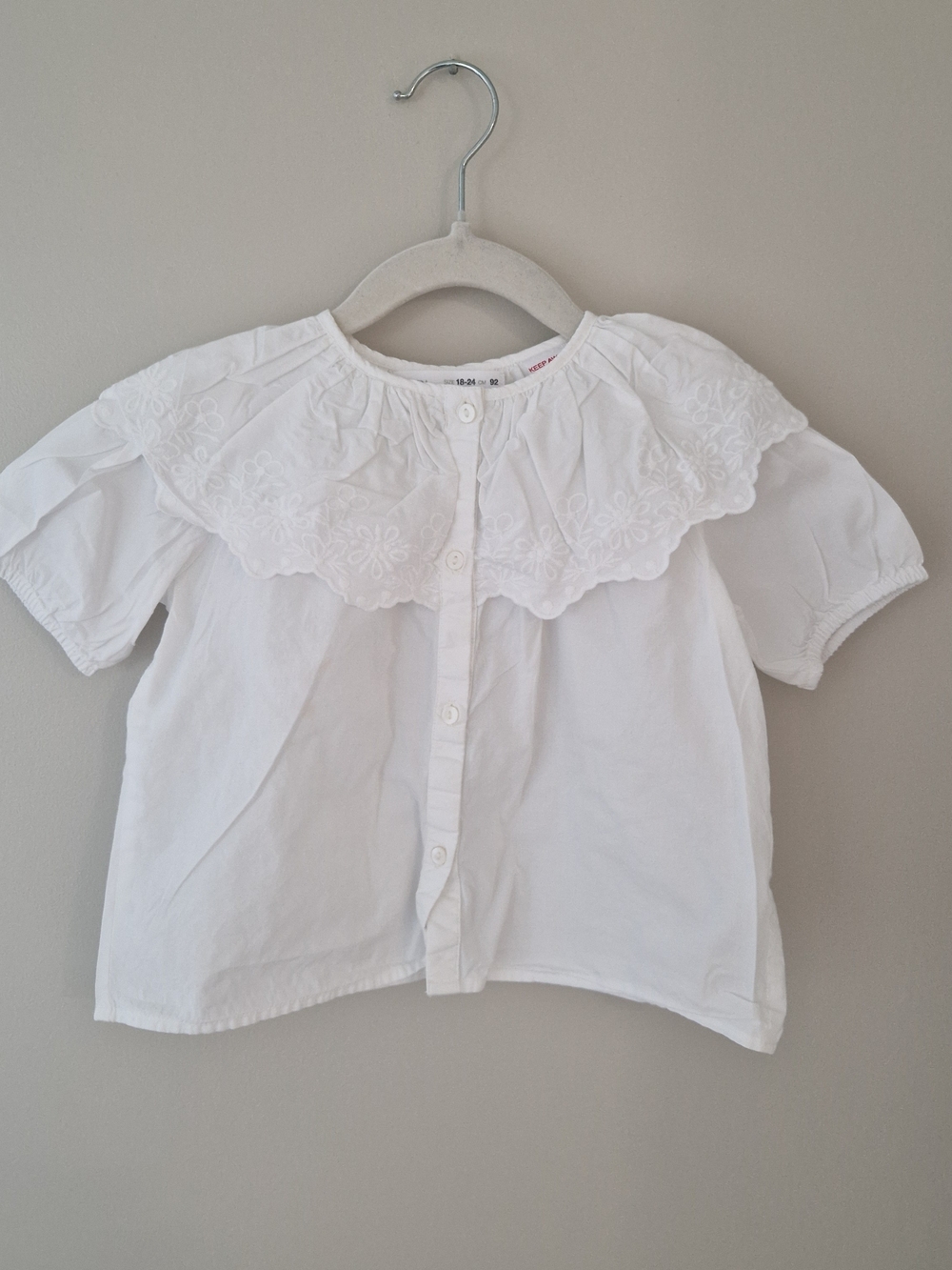 Zara White Embroidered Ruffle Collar Top